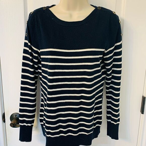 Banana Republic Navy & White Stripe Angora Blend Sweater! ❤️ - Picture 1 of 3